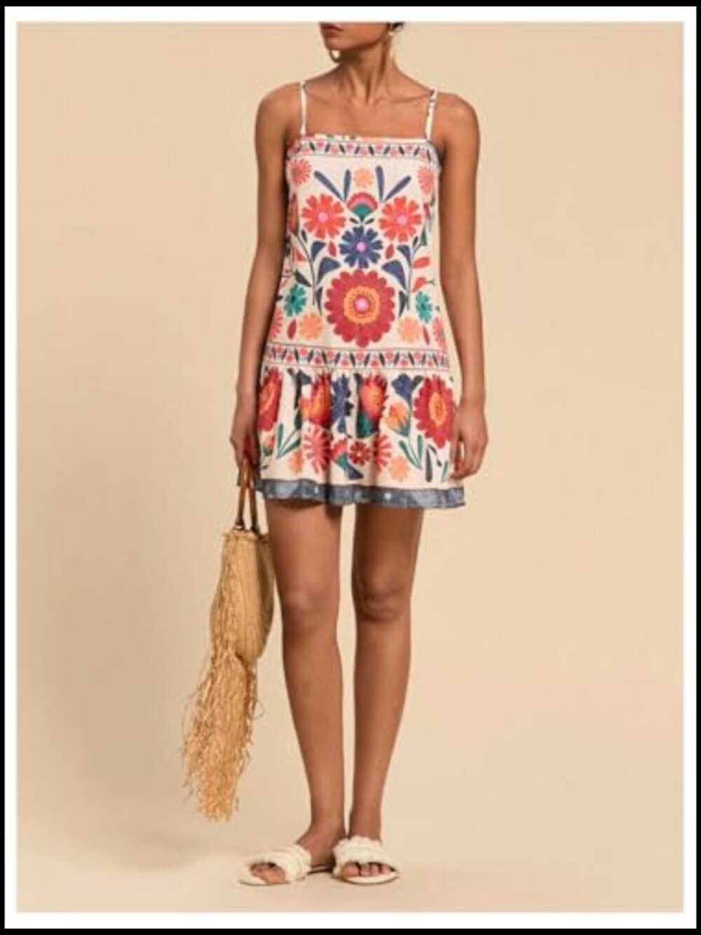 Sleeveless Floral Cami Dress with Flounce Hem Summer Short - Picture 5 of 5